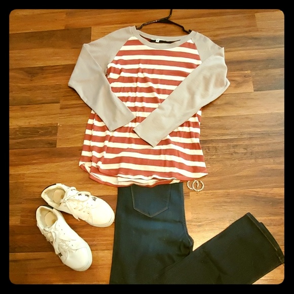 Rust and White Striped Top - Picture 1 of 2